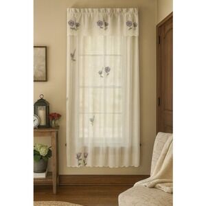 Vintage Sheer Floral‎ Embroidered Curtains Set Of 3 White Window Panels 82" Long